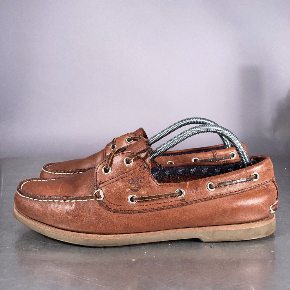 TIMBERLAND Boat Shoes 71065 Brown Leather Loafers Slip On Casual Shoes Mens 10.5
